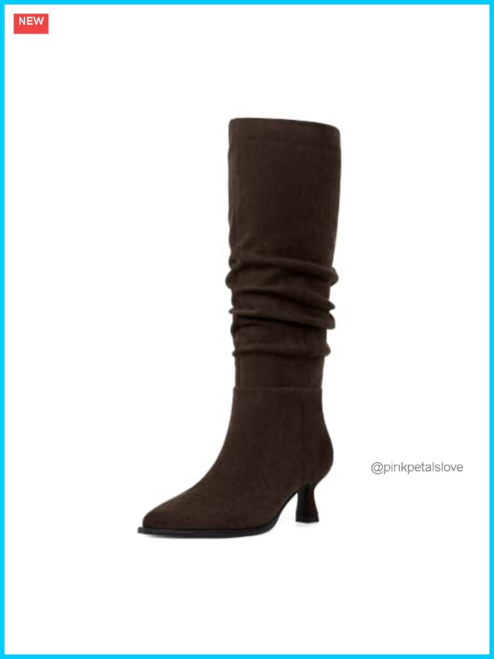 Kitten Heel Knee High Boots Pointed Toe Faux Suede Tall Side Zip